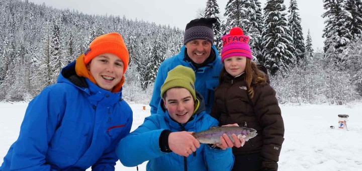 Kids love ice fishing in Whistler