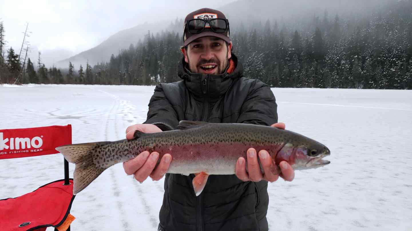Winter Ice fishing in Whistler BC Canada